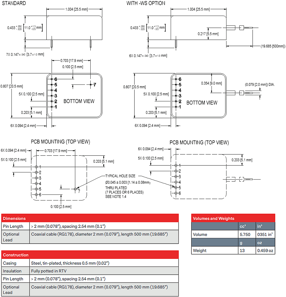 Mechanical Drawing - Advanced Energy / Ultravolt US Series Micro-Sized High-Voltage Power Supplies